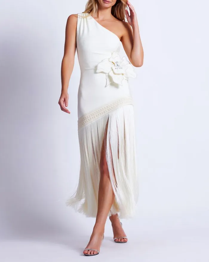 Ready To Wear One Shoulder Flower Applique Dress PatBO Dresses and Jumpsuits