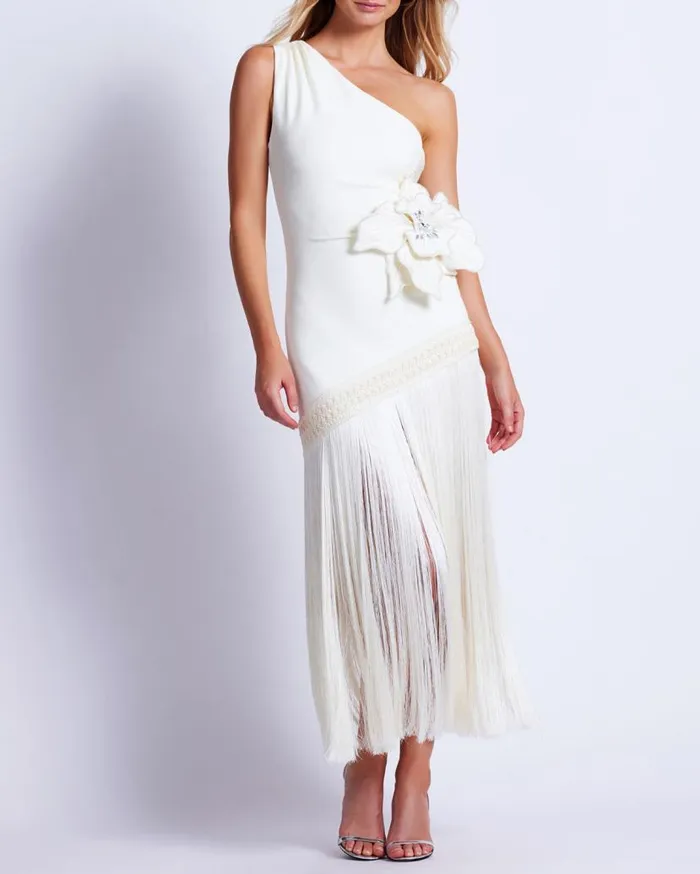 Ready To Wear One Shoulder Flower Applique Dress PatBO Dresses and Jumpsuits