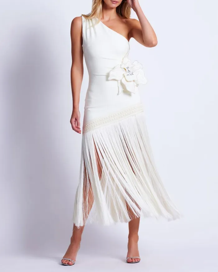 Ready To Wear One Shoulder Flower Applique Dress PatBO Dresses and Jumpsuits