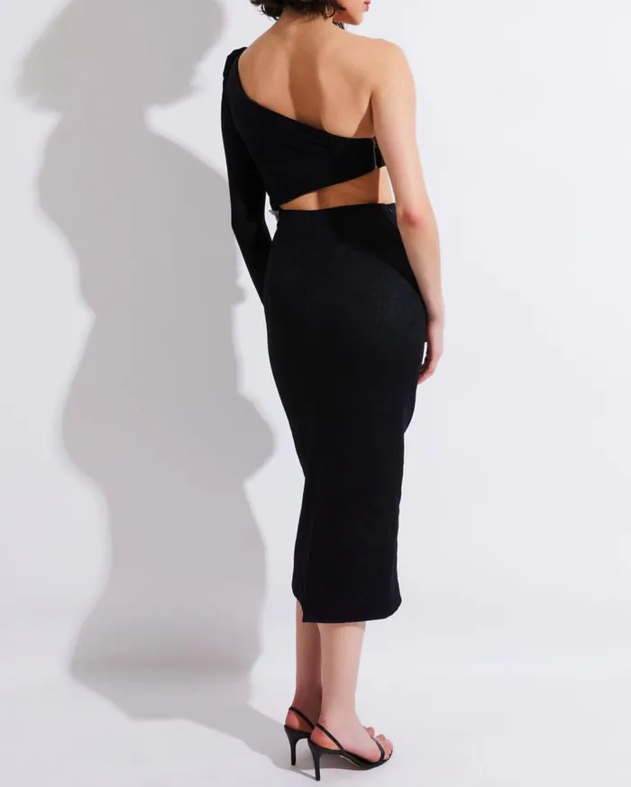 Ready To Wear ONE SHOULDER MAXI DRESS WITH FLOWER APPLIQUE PatBO Dresses and Jumpsuits