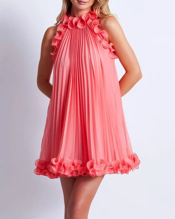Ready To Wear Pleated High Neck Mini Dress PatBO Dresses and Jumpsuits