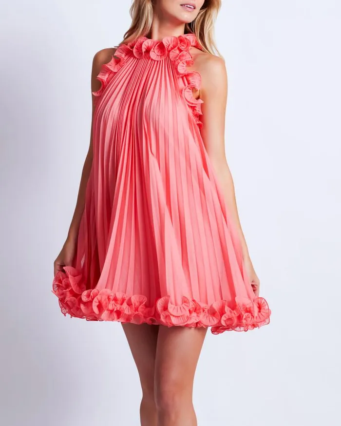 Ready To Wear Pleated High Neck Mini Dress PatBO Dresses and Jumpsuits
