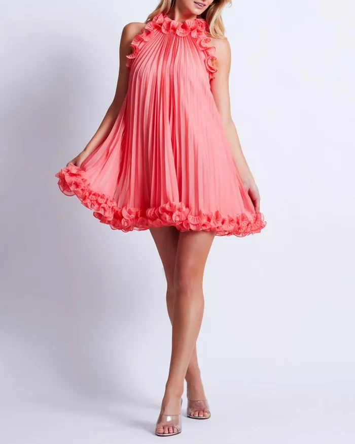 Ready To Wear Pleated High Neck Mini Dress PatBO Dresses and Jumpsuits