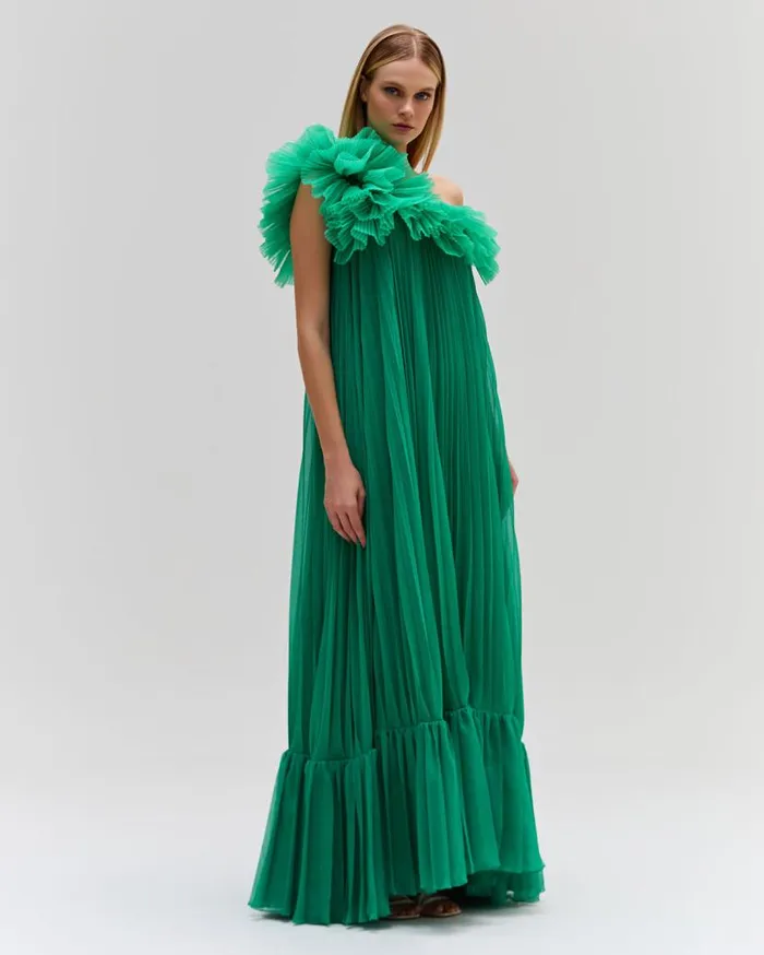 Ready To Wear Pleated One Shoulder Gown EXCLUSIVE PatBO Dresses and Jumpsuits