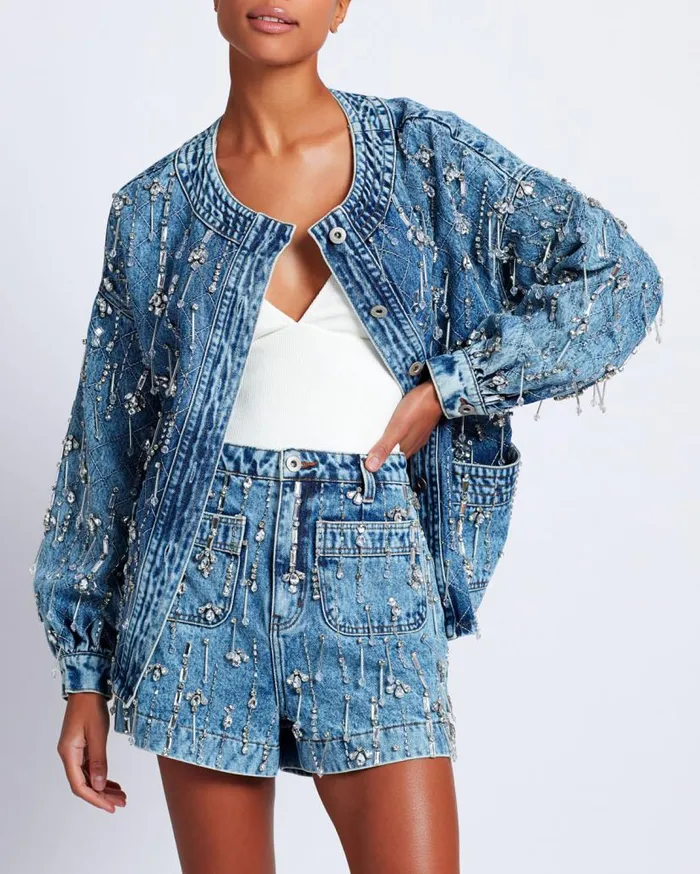 Ready To Wear Rhinestone Beaded Shorts PatBO Bottoms
