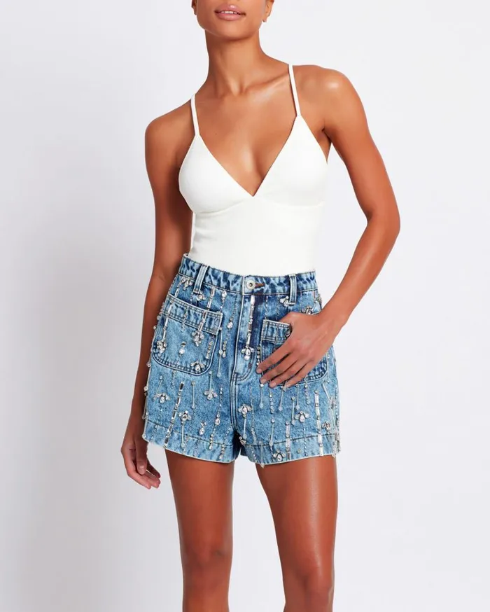 Ready To Wear Rhinestone Beaded Shorts PatBO Bottoms