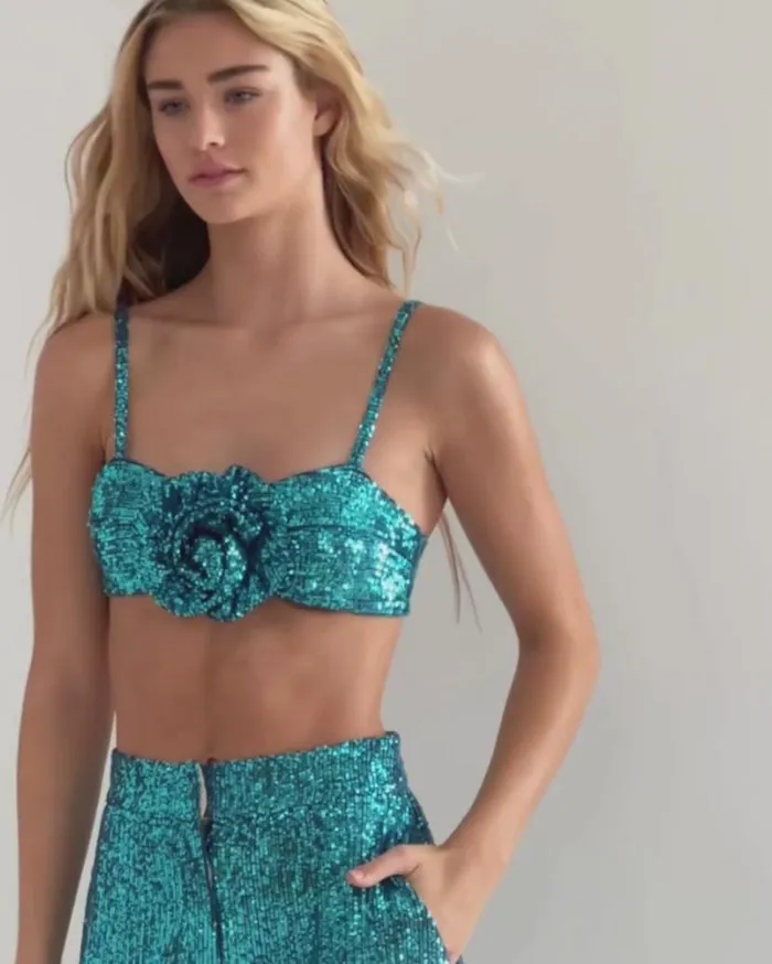 Ready To Wear ROSETTE SEQUIN BRALETTE TOP FINAL SALE PatBO Tops and Bodysuits