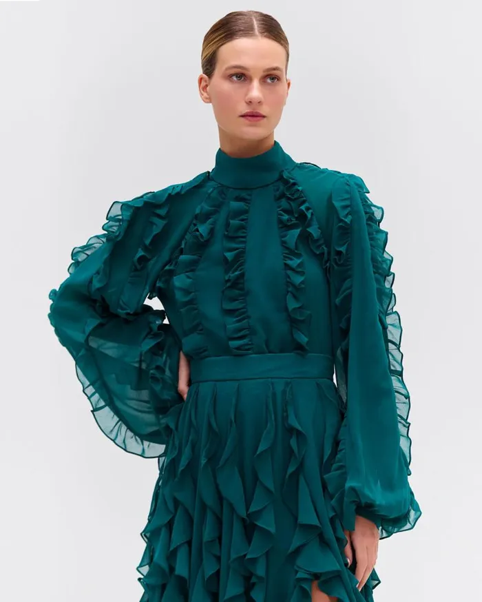 Ready To Wear Ruffle High Neck Blouse PatBO Tops and Bodysuits