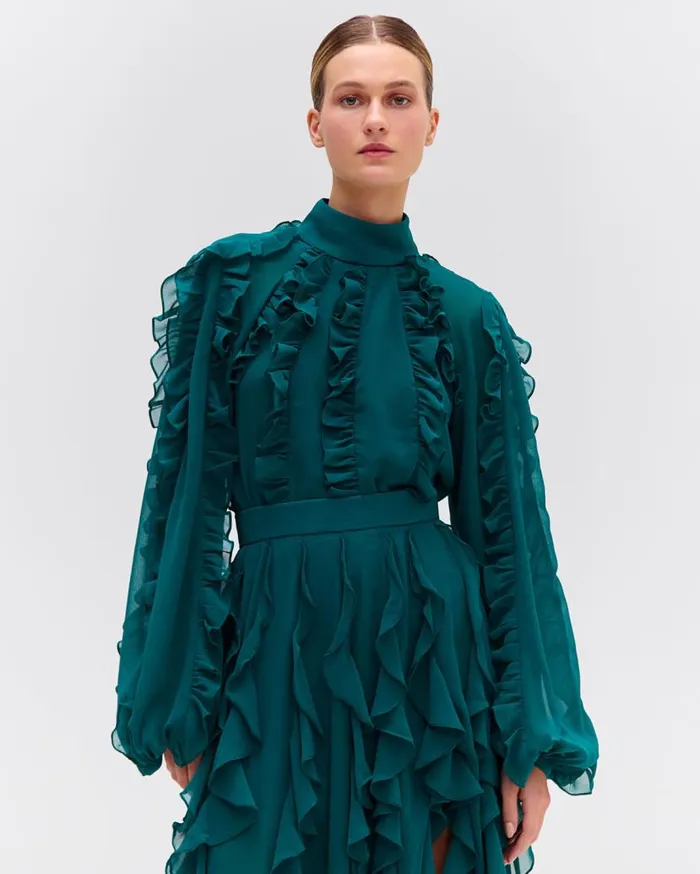 Ready To Wear Ruffle High Neck Blouse PatBO Tops and Bodysuits