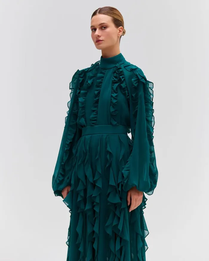 Ready To Wear Ruffle High Neck Blouse PatBO Tops and Bodysuits