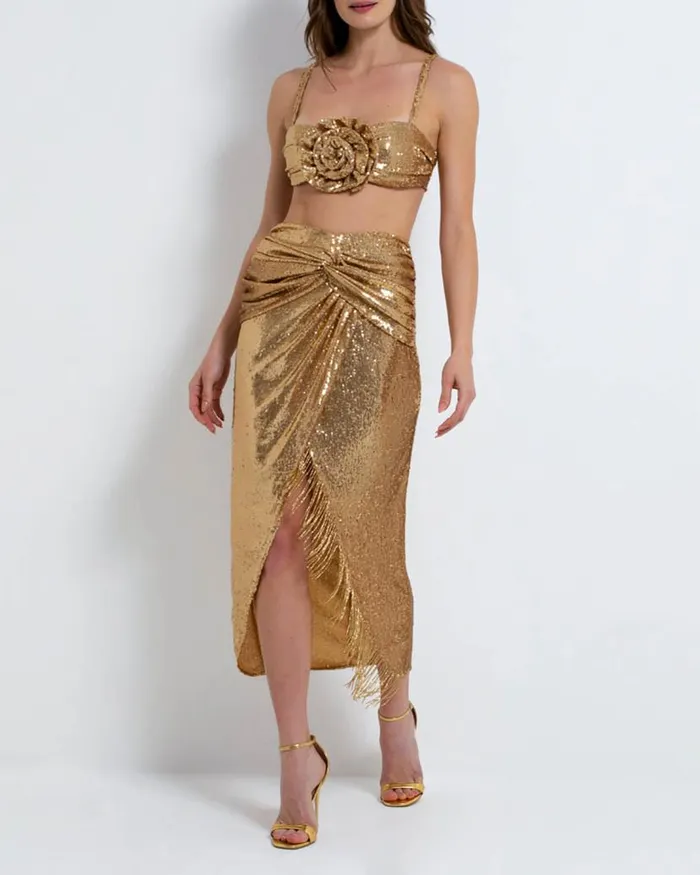 Ready To Wear Sequin Draped Midi Skirt FINAL SALE PatBO Bottoms