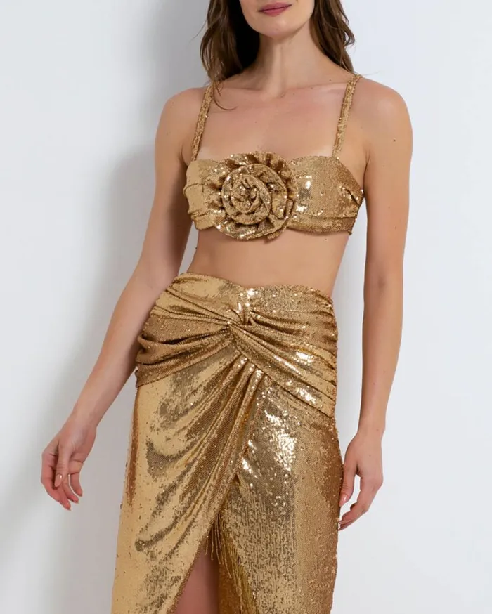 Ready To Wear Sequin Draped Midi Skirt FINAL SALE PatBO Bottoms