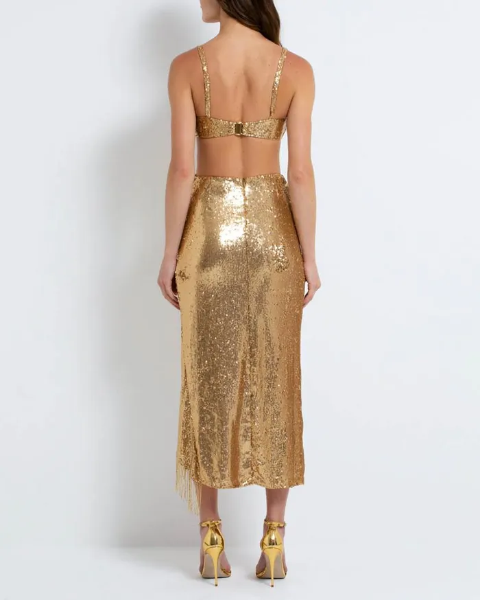 Ready To Wear Sequin Draped Midi Skirt FINAL SALE PatBO Bottoms