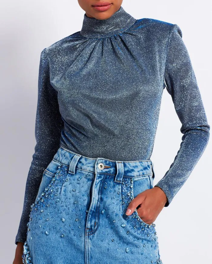 Ready To Wear Stardust Mock Neck Bodysuit FINAL SALE PatBO Tops and Bodysuits