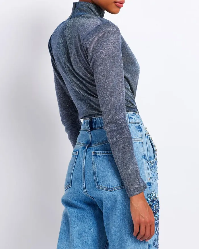 Ready To Wear Stardust Mock Neck Bodysuit FINAL SALE PatBO Tops and Bodysuits