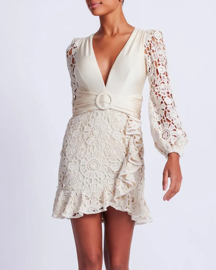 Ready To WearSwim Crochet Plunge Mini Dress PatBO Dresses and Jumpsuits