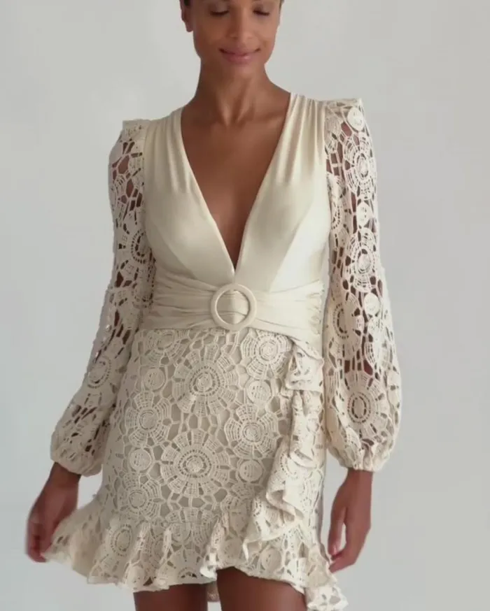 Ready To WearSwim Crochet Plunge Mini Dress PatBO Dresses and Jumpsuits