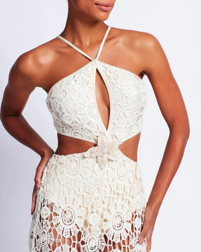 Ready To WearSwim Embroidered Crochet Halterneck Dress PatBO Dresses and Jumpsuits Ready To WearSwim Embroidered Crochet Halterneck Dress PatBO Dresses and Jumpsuits