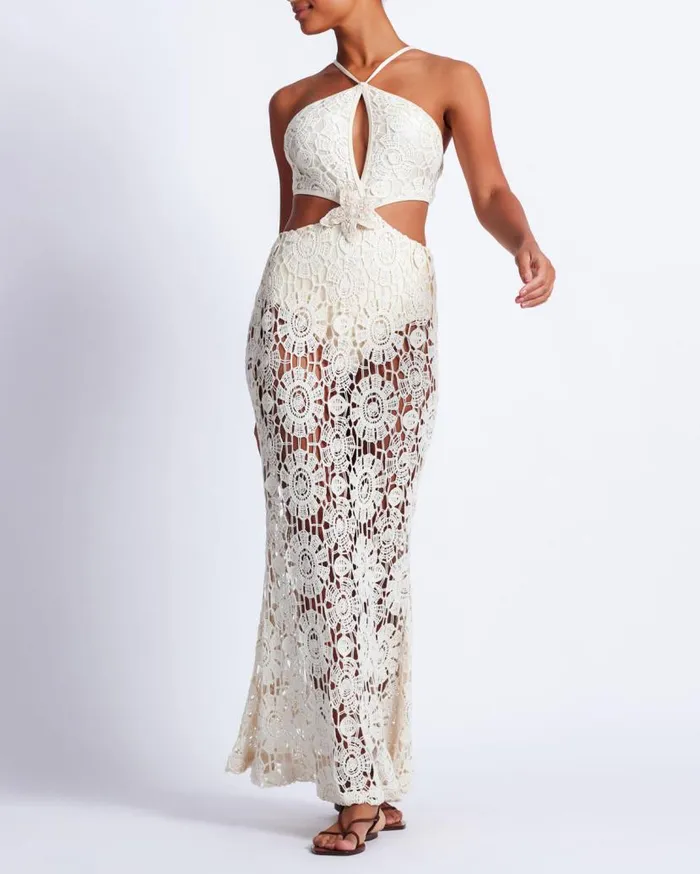 Ready To WearSwim Embroidered Crochet Halterneck Dress PatBO Dresses and Jumpsuits