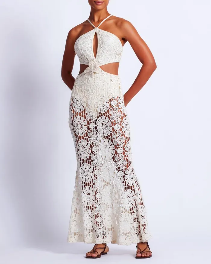 Ready To WearSwim Embroidered Crochet Halterneck Dress PatBO Dresses and Jumpsuits