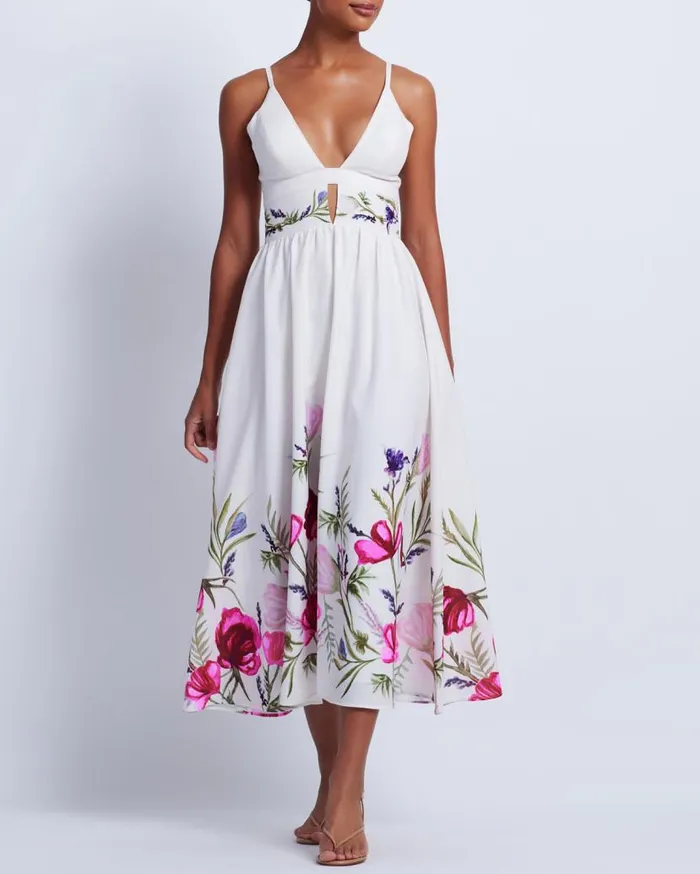 Ready To Wear Viera VNeck Midi Dress PatBO Dresses and Jumpsuits