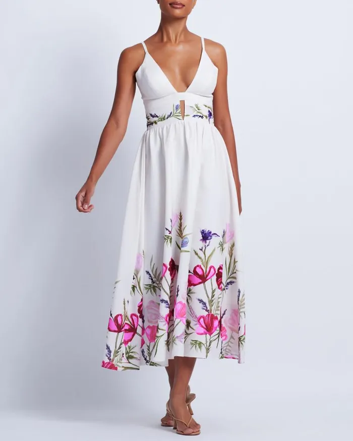 Ready To Wear Viera VNeck Midi Dress PatBO Dresses and Jumpsuits