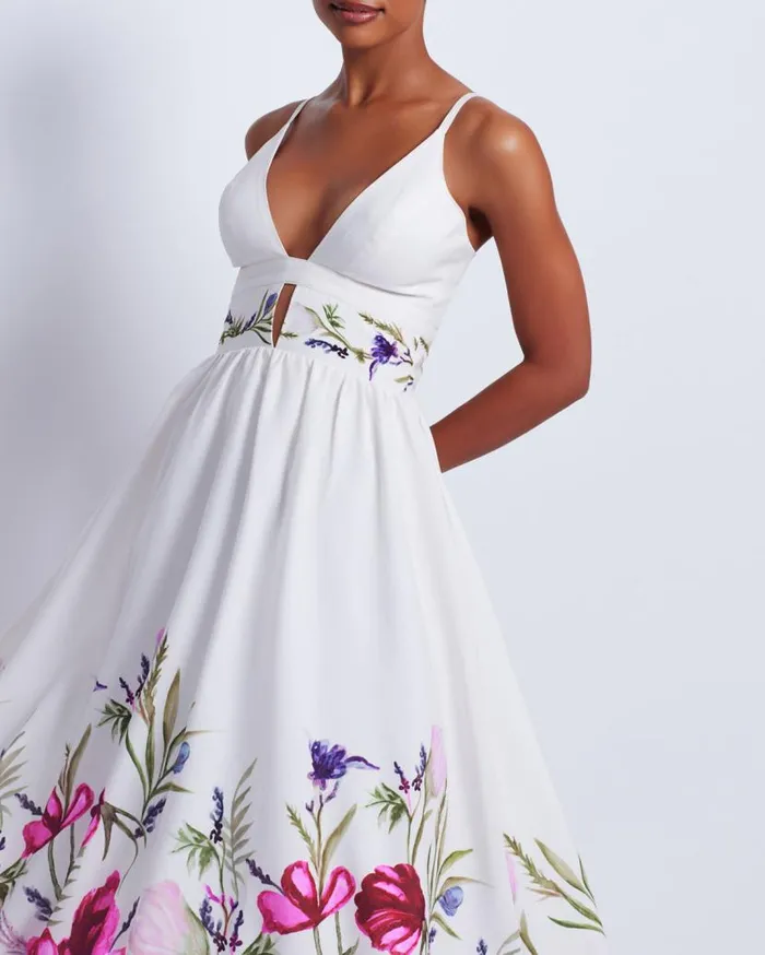 Ready To Wear Viera VNeck Midi Dress PatBO Dresses and Jumpsuits