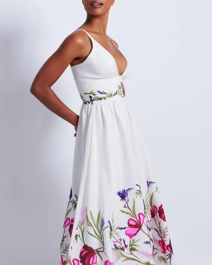 Ready To Wear Viera VNeck Midi Dress PatBO Dresses and Jumpsuits
