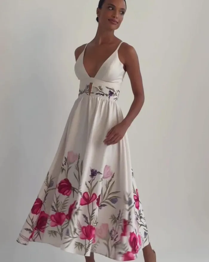 Ready To Wear Viera VNeck Midi Dress PatBO Dresses and Jumpsuits