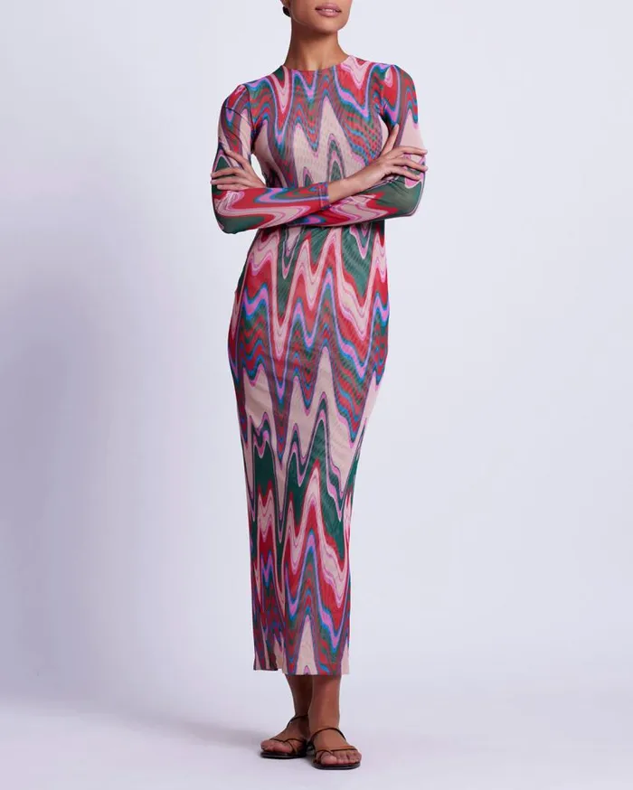 Ready To Wear Wave Printed Tulle Maxi Dress PatBO Dresses and Jumpsuits