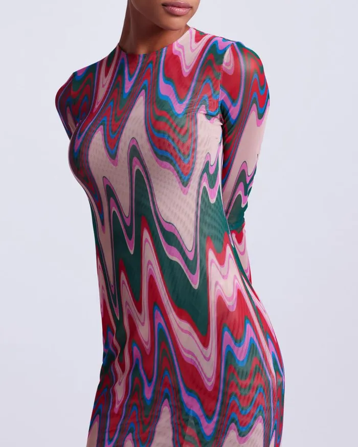 Ready To Wear Wave Printed Tulle Maxi Dress PatBO Dresses and Jumpsuits