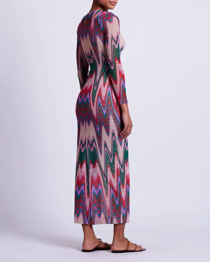 Ready To Wear Wave Printed Tulle Maxi Dress PatBO Dresses and Jumpsuits