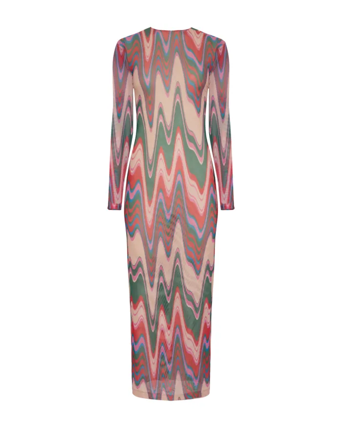 Ready To Wear Wave Printed Tulle Maxi Dress PatBO Dresses and Jumpsuits