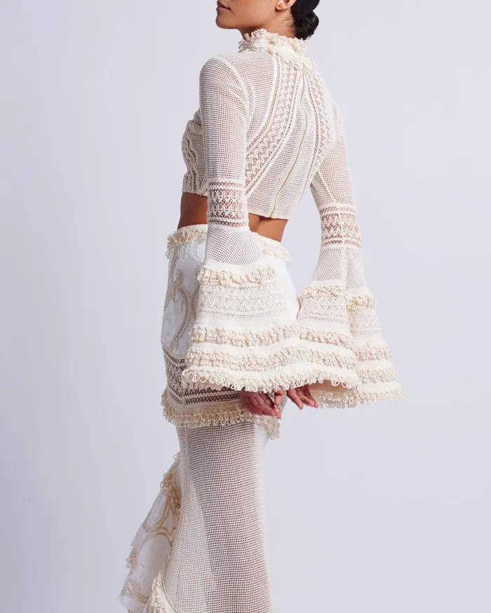 Ready To Wear Woven Bell Sleeve Cropped Top PatBO Tops and Bodysuits