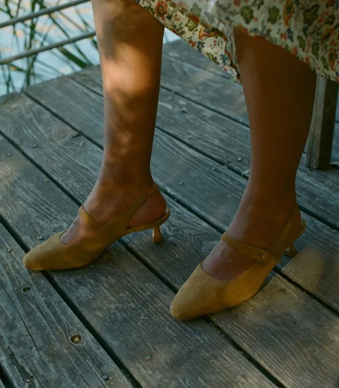 RECCO SLINGBACK Taupe Suede Shop DEN Footwear