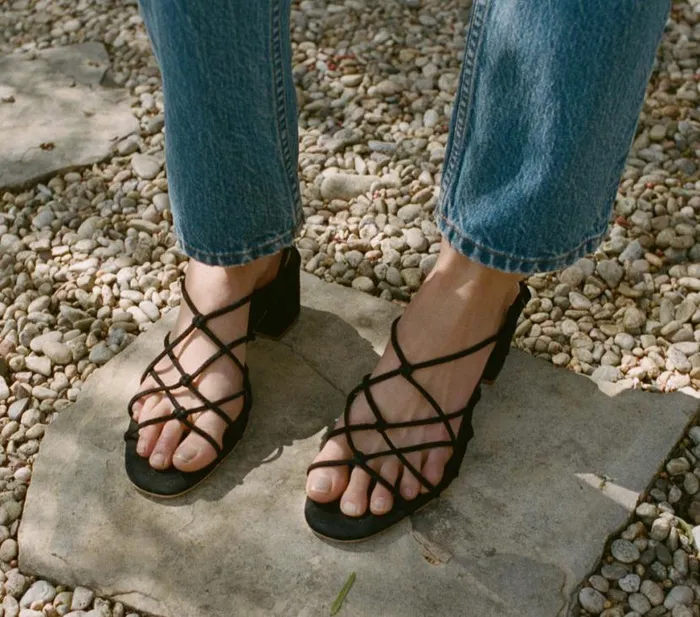 REVE BLOCK HEEL SANDAL Black Suede Shop DEN Footwear
