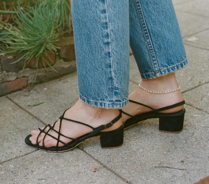 REVE BLOCK HEEL SANDAL Black Suede Shop DEN Footwear