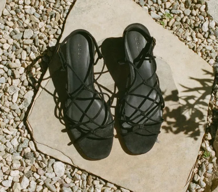 REVE BLOCK HEEL SANDAL Black Suede Shop DEN Footwear