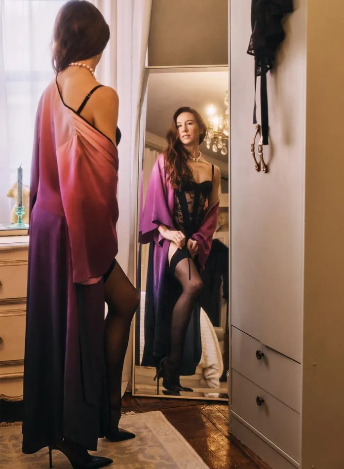 Robes Lingerie Fleur Du Mal Long Angel Sleeve Robe Ombre Print