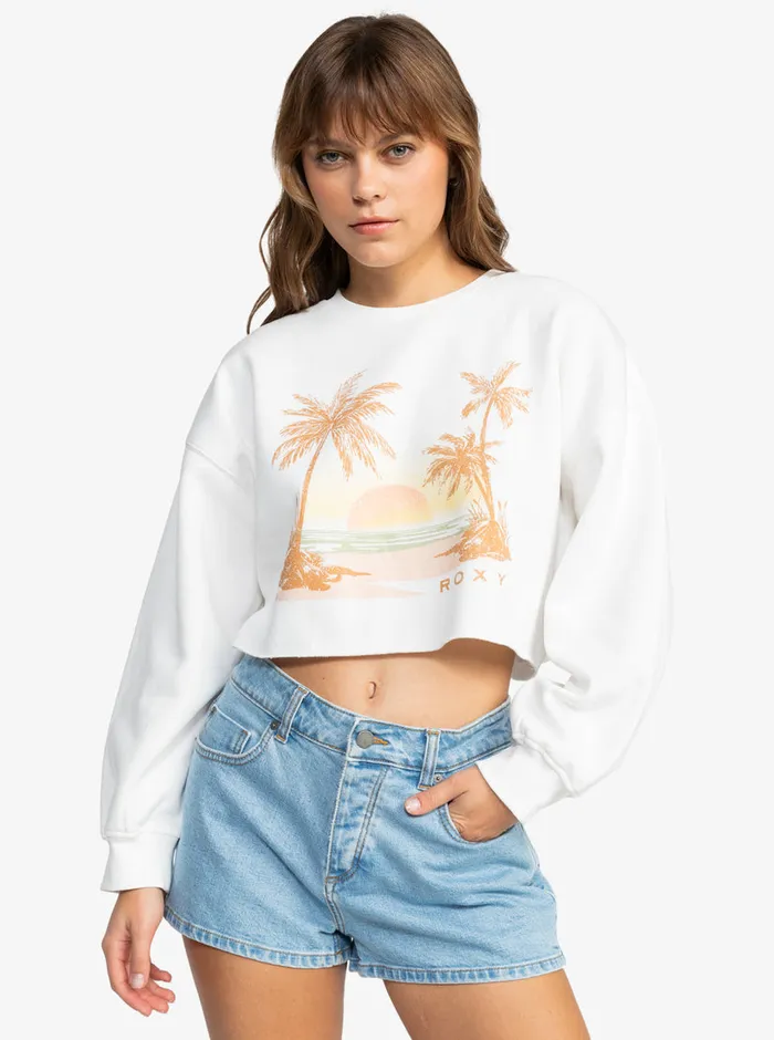 Roxy Bikini Tops Sunset Beach Morning Hike Crop Sweatshirt Snow White 8211 Womens Roxy Bikini Tops Sunset Beach Morning Hike Crop Sweatshirt Snow White 8211 Womens