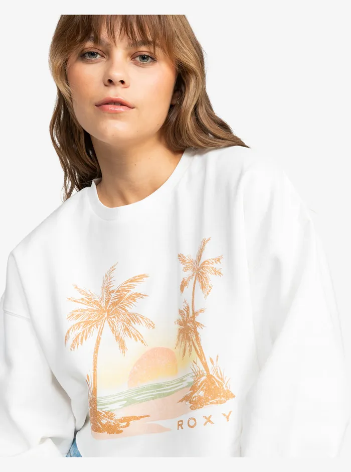 Roxy Bikini Tops Sunset Beach Morning Hike Crop Sweatshirt Snow White 8211 Womens