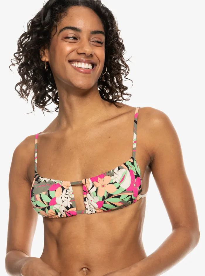 Roxy Bikinis Printed Beach Classics Bralette Bikini Top Anthracite Palm Song S 8211 Womens
