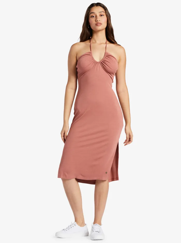 Roxy Dresses Late Sunset Halter Midi Dress Cedar Wood 8211 Womens