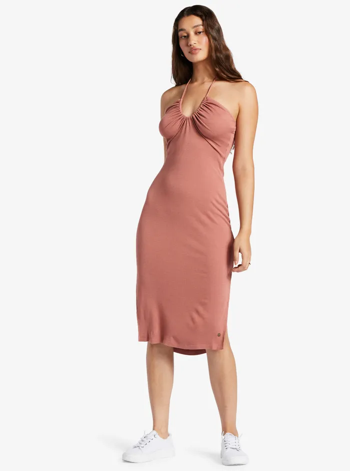 Roxy Dresses Late Sunset Halter Midi Dress Cedar Wood 8211 Womens