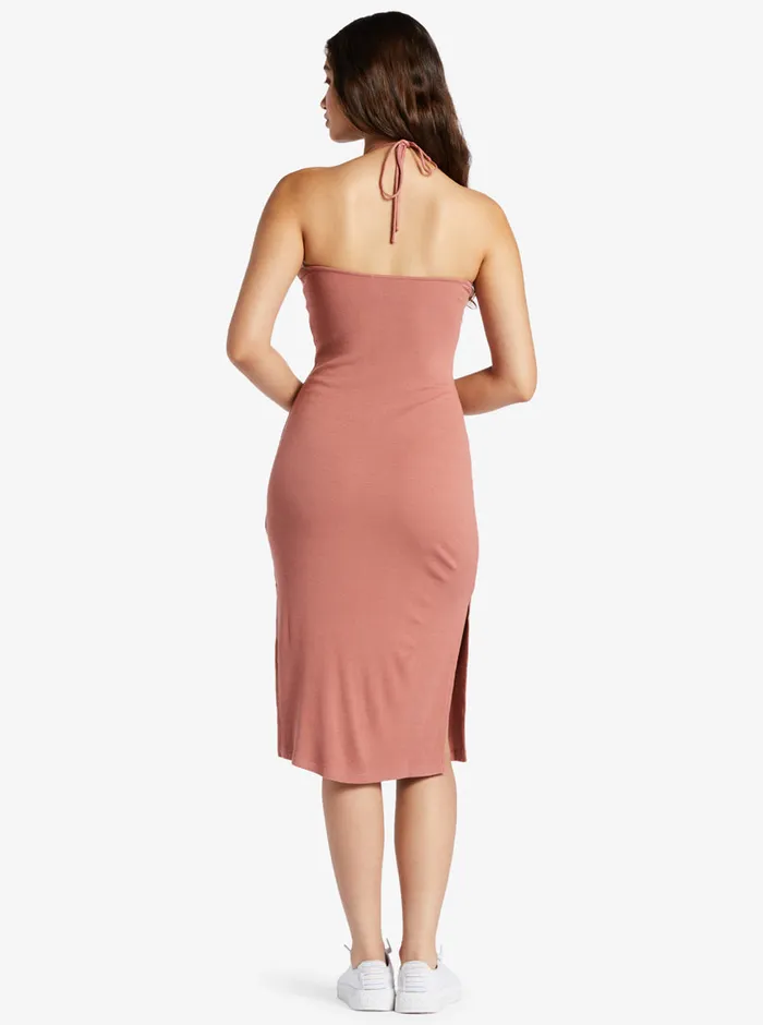 Roxy Dresses Late Sunset Halter Midi Dress Cedar Wood 8211 Womens