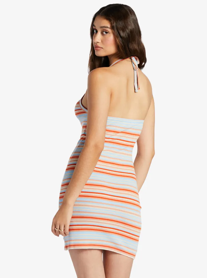 Roxy Dresses Retro Coast Halter Mini Dress Warm Sunset Stripe 8211 Womens