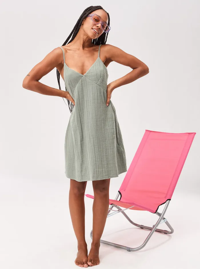 Roxy Dresses Santorini Slip Dress II Dress Agave Green 8211 Womens