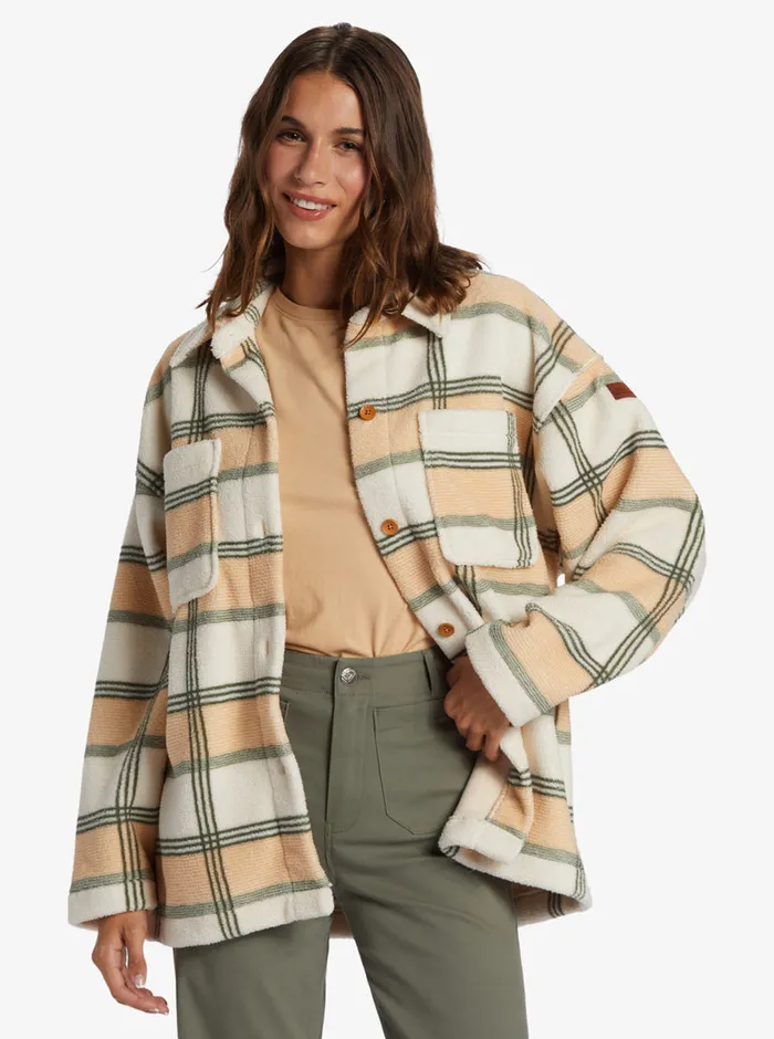 Roxy Fleece and Hoodies Next Adventure Printed ZipUp Fleece Shirt Agave Green Smala Plaid 8211 Womens