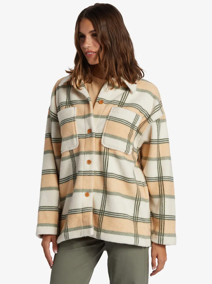 Roxy Fleece and Hoodies Next Adventure Printed ZipUp Fleece Shirt Agave Green Smala Plaid 8211 Womens