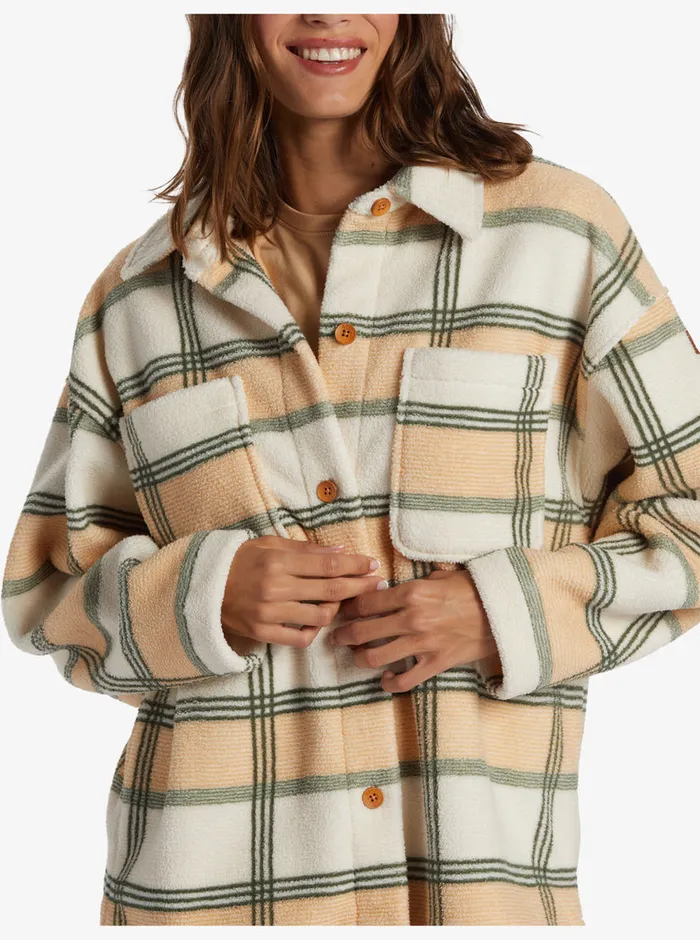 Roxy Fleece and Hoodies Next Adventure Printed ZipUp Fleece Shirt Agave Green Smala Plaid 8211 Womens